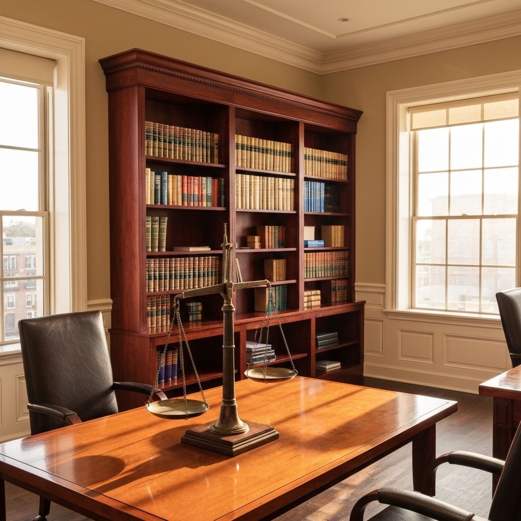 MetJurist Law Firm - Professional Legal Office Interior with Legal Books and Scales of Justice